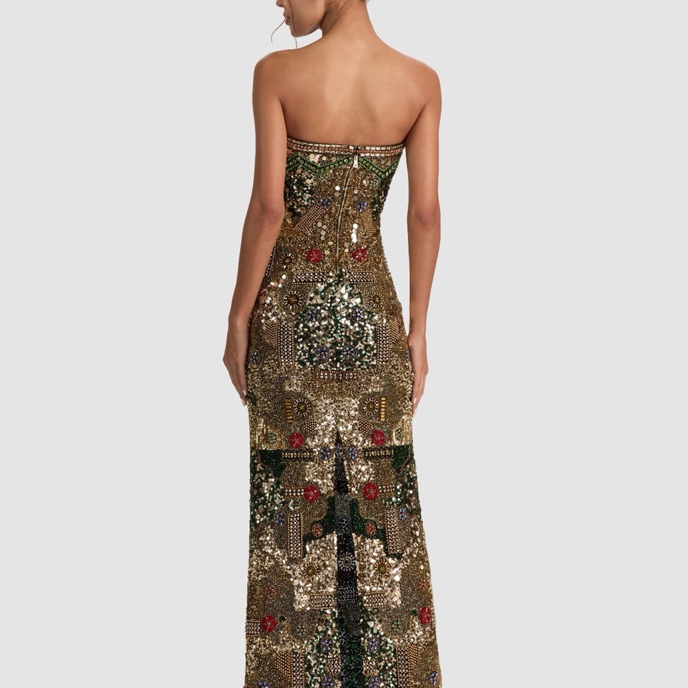 Alice + Olivia Gold DELORA EMBELLISHED STRAPLESS GOWN - Picture 3 of 5